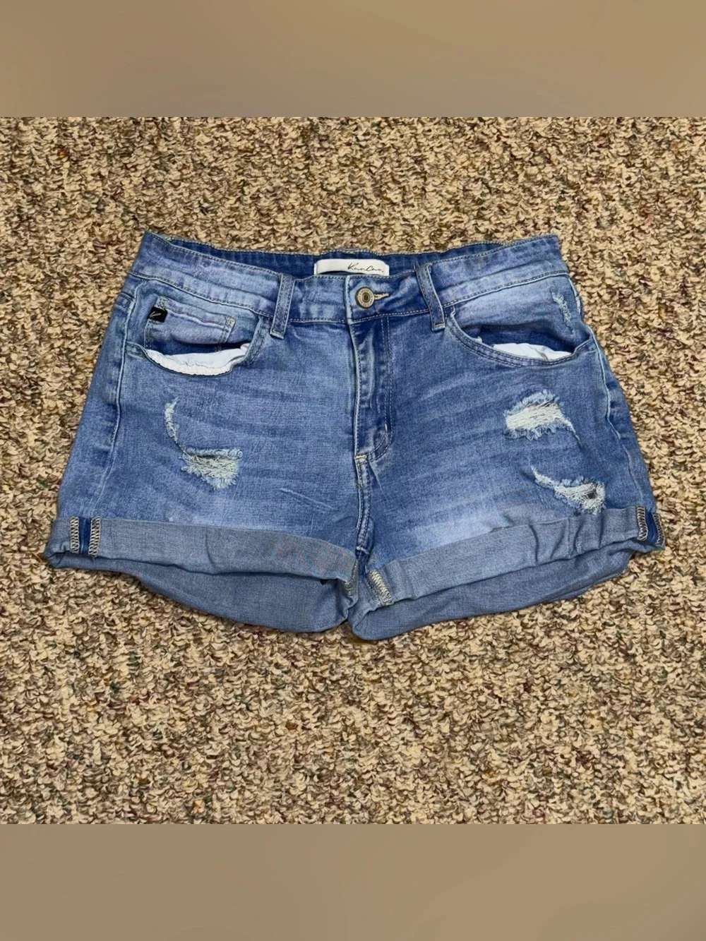Women's juniors size 9 shorts KanCan Mid Wash Distressed Denim‎ Roll Cuff Shorts